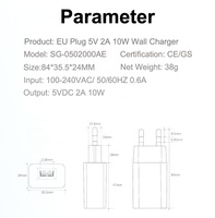 Chargeur Mural USB 5V 2A 10W avec Adaptateur Secteur EU Certifié CE GS, pour Vente en Gros, Compatible iPhone et Samsung