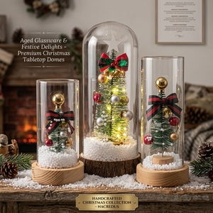 Decorazione Natalizia: <span class=keywords><strong>Campana</strong></span> <span class=keywords><strong>di</strong></span> <span class=keywords><strong>Vetro</strong></span> con Neve, Cilindro Espositivo, Set Ornamenti da Tavolo per Feste <span class=keywords><strong>di</strong></span> Natale, Luci Fatate, Miniatura <span class=keywords><strong>di</strong></span> Pino in Vaso - Product Image 1