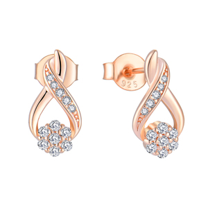 Elegant 925 Sterling Silver Cluster Earrings Rose Gold Plated Cubic Zirconia Pave Setting Flower Design <strong>Women's</strong> Fine Earrings - Product Image 1
