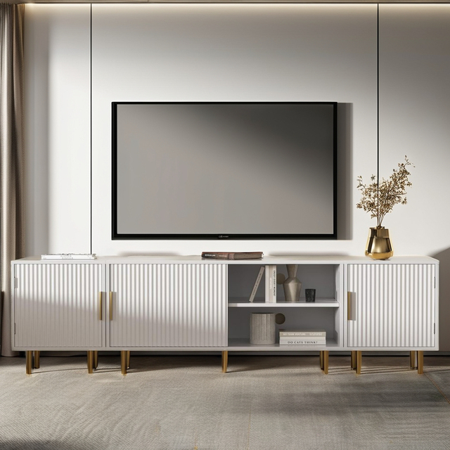 LED Modular Adjustable Wooden TV Stand with Panel Design for Apartment Living Room Modern Furniture