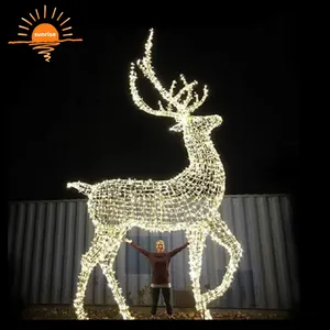 定制大尺寸发光二极管圣诞鹿车灯户外商业和金属框架节日装饰