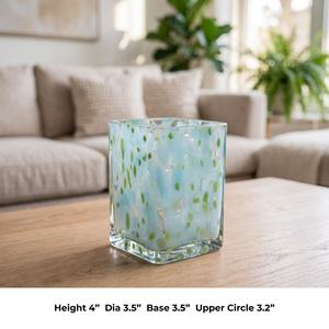Frasco de Vidrio Cuadrado Vacío Hecho a Mano, Resistente al Calor, con Diseño de Puntos Azules y Verdes Transparentes para Decoración Navideña del Hogar - Product Image 3