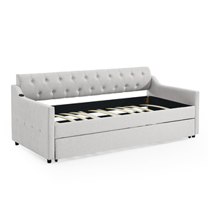 Canapé-<span class=keywords><strong>lit</strong></span> moderne en lin capitonné avec <span class=keywords><strong>lit</strong></span> <span class=keywords><strong>gigogne</strong></span>, canapé-<span class=keywords><strong>lit</strong></span> multifonctionnel avec <span class=keywords><strong>lit</strong></span> escamotable, chargeur USB, meubles de salon - Product Image 6