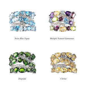 Alla moda rodiato 925 argento Sterling blu svizzero topazio/Diopside/anelli di gemma naturale citrino da donna - Product Image 1