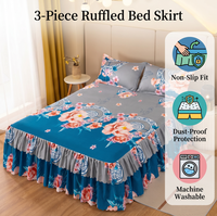 Ensembles de jupes de lit en fibre de polyester en gros avec draps imprimés doux et lisses en trois pièces