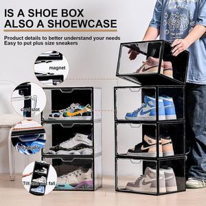 MU Boîte à chaussures transparente en acrylique Boîte de rangement pour chaussures Boîte de rangement magnétique anti-poussière pour économiser de l'espace sur la face avant Boîte ouverte - Product Image 3