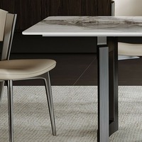 Ensemble de table à manger rectangulaire réglable avec plateau en marbre, cadre en métal élégant, design moderne pour appartement, usage domestique, 6 places