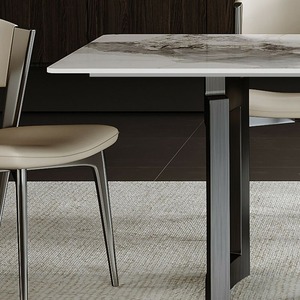 Ensemble de table à manger rectangulaire réglable avec plateau en marbre, cadre en métal élégant, design moderne pour appartement, usage domestique, 6 places - Product Image 5