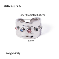 Zierlicher HipHop Breiter Glänzender Ring mit Zirkonia-Besatz, 18K Vergoldet, Wasserdichter Edelstahl-Öffnungsring für Mädchen