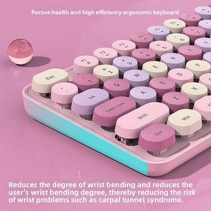 ชุดเมาส์คีย์บอร์ดไร้สายแบบมีไฟสี RGB น่ารักแบบย้อนยุคยูเอสบีเสียงเงียบชุดคอมโบแล็ปท็อปสำหรับเด็กผู้หญิงเล่นเกมพลาสติก - Product Image 5