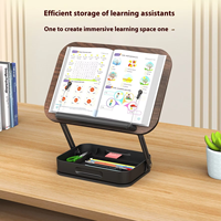Support de lecture pliable en bois portable, support de livre de bureau réglable à 360 degrés avec tiroir de rangement
