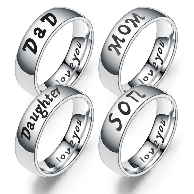 Couples Gift Love Mom Dad Son Daughter Stainless Steel Rings