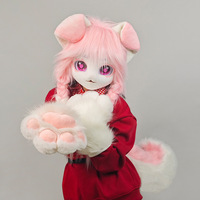 Masque de tête de chat en fourrure, casque à poils longs, yeux grands et réalistes |   Cosplay