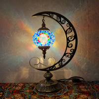 Lampu bulan buatan tangan, bentuk bulan mosaik Turki meja samping tempat tidur lampu bulan