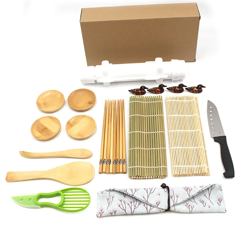 寿司作りキット、竹マット、箸、アボカドスライサーを備えたオールインワン寿司バズーカメーカー