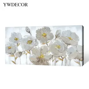 High quality white flower with gold foil 3D oil painting modern hand painted canvas art by artist for home hotel decor