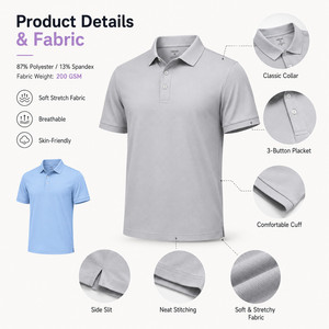 Logo personnalisé, performance unisexe pour chemise, 13% élasthanne, extensible dans les 4 sens, séchage rapide, anti-plis, uniforme d'équipe de golf, vente en gros, gris - Product Image 4