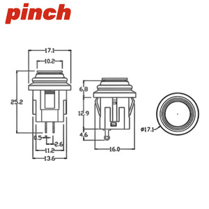 Interrupteur à bouton-poussoir rond de 14 mm, 2 broches, normalement ouvert, à réinitialisation automatique, auto-bloquant, étanche IP65 - Product Image 2