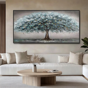 Dipinti d'Arte Personalizzati dai Toni Grigi Moderni Dipinti a Mano su Tela con Grande Fiore e Grande Albero Pittura a Olio Decorativa da Parete - Product Image 2