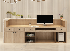 Scrivania Reception Minimalista in Legno Massello per Ufficio Aziendale Cassa in Marmo/Ardesia Bancone per Barbiere/Salone di Parrucchieri <span class=keywords><strong>Design</strong></span> per Negozi - Product Image 6