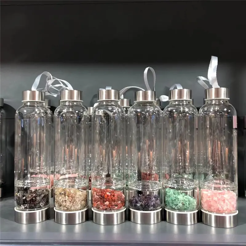 Infused Stainless Steel Water Bottle Bulk Wholesale Borosilicate Glass Healing Gemstone Crystal for Birthday Gift