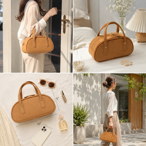 Elegant Velvet Boston Handbag with Two Top Handles Gold-Tone Zippers and PU Trim for Women Daily and Travel Use - Product Image 6