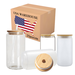 Almacén de EE. UU. Disponible 12oz 16oz Transparente Esmerilado Sublimación Espacios en blanco Tarro de vidrio Lata de <span class=keywords><strong>cerveza</strong></span> Taza de vidrio con tapa de bambú y pajita - Product Image 1
