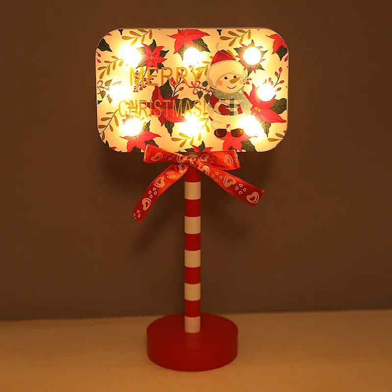 2024 lampe de table de noël en bois de conception moderne avec veilleuse décorative LED bonhomme de neige et arc de renne pour la fête à la maison intérieure