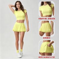 Ensemble de vêtements de sport pour femmes, 2 pièces, col rond, manches courtes, respirant, pour activités de plein air, couleur unie