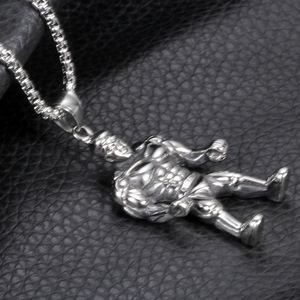 Collar de Acero Inoxidable con Colgante de Hombre Musculoso, Estilo Gimnasio, Cadena de 60 cm, Color Plateado, Diseño de Fisicoculturista - Product Image 5