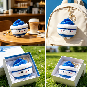 New Arrival Navy White Strip <b>Teacup</b> Plush Keychain Ultra Soft PP Cotton Filled Bag Charm Customizable Plush Pendant - Product Image 3