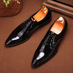 2025 Latest Model Embroidered <b>Pointed</b> Shiny Genuine Leather Lace-Up Breathable Anti-Slip Lightweight Fashionable Business - Product Image 6