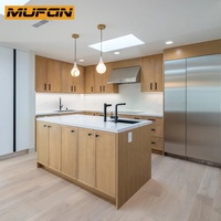 Meubles de cuisine sur mesure en chêne blanc américain, style Shaker fin, avec îlot central, placages en bois massif, conception 3D gratuite