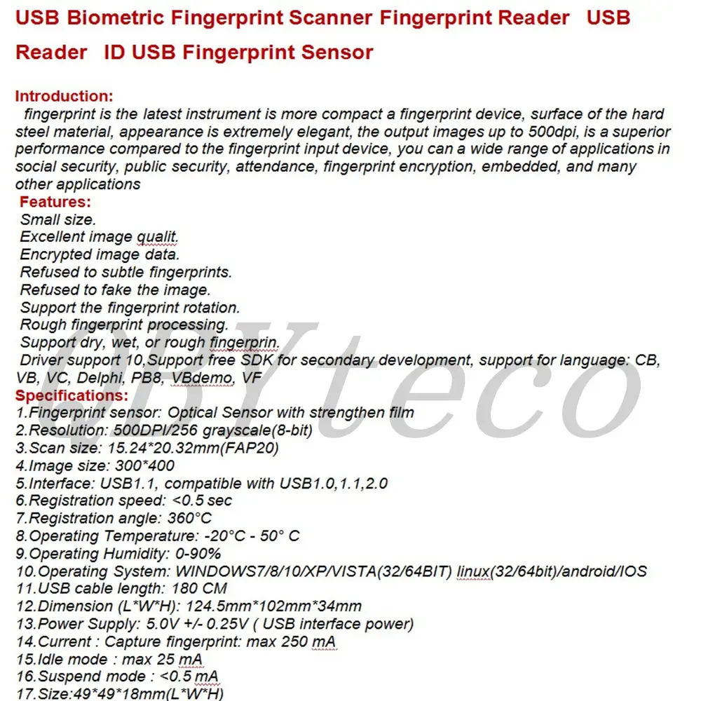 Biometric Fingerprint Scanner Fingerprint Reader USB Reader USB Fingerprint Sensor Live20r SLK20R U Are U