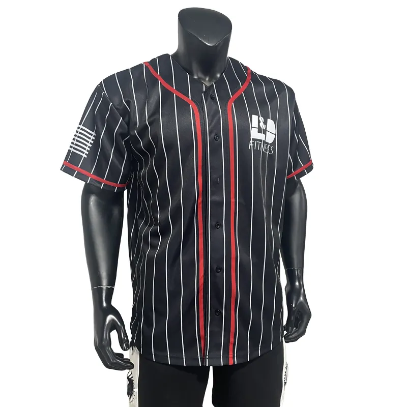 Personalizado China béisbol Jersey bordado poliéster liso blanco y negro rayas camisetas de béisbol