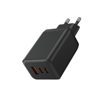 Chargeur rapide GaN PD65W avec 2 ports USB-C et 1 port USB-A pour ordinateur portable, smartphone, tablette, écouteurs, IEC EN 50075 & EN 62368