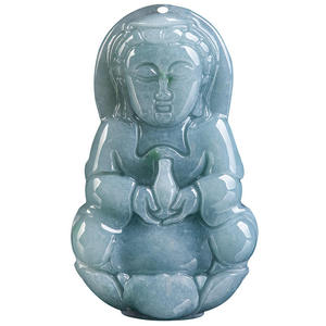 Colgante de Jadeíta Natural Azul Agua con Buda Guanyin, Estilo Chino UNISEX, Jade General al por Mayor GY68/FG68 - Product Image 2