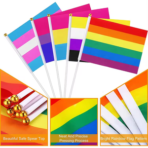 Venta al por mayor Mini de mano Arco Iris transgénero LGBTQ Bisexual progreso orgullo bandera poliéster y algodón banderín ondeante - Product Image 5