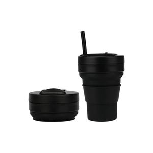 Custom Travel Foldable Mug Soft Silicone Portable Black Coffee Drinking <b>Cup</b> with Logo - Product Image 1