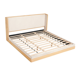 Lit plateforme moderne en bois et beige, réglable, avec cadre en bois massif et pieds en bois, tissu chenille, taille King/<span class=keywords><strong>Queen</strong></span> - Product Image 4