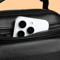 Bolso Bandolera de Cuero Genuino para Hombre, con Asa Vertical, Forro de Poliéster, Múltiples Bolsillos con Cremallera, para Uso Diario y de Negocios