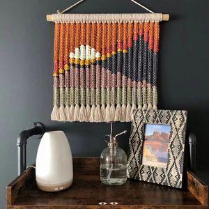 Tapiz Decorativo de Pared de Macramé Boho Tejido a Mano, de Algodón, con Diseño de Paisaje Montañoso Rectangular Grande y Colorido - Product Image 5