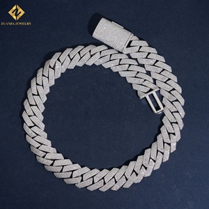Cadena de Eslabones Geométricos, Joyería de Lujo, Chapado en Rodio, Plata 925, Collar de Moissanita, Venta al por Mayor, Cadena Cubana Fina - Product Image 1
