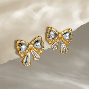 Bowknot <b>Stud</b> <b>Earrings</b> Stainless Steel Color Block Design For Women Everyday Wear Jewelry - Product Image 4