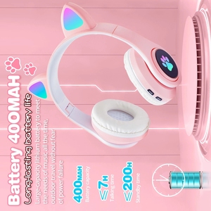 Audífonos <span class=keywords><strong>Inalámbricos</strong></span> Rusos B39 STN28 con Orejas de Gato, Luz Brillante, Sonido Estéreo, Bajos Profundos, <span class=keywords><strong>Cascos</strong></span> para Niños, Regalos para Chicas <span class=keywords><strong>Gamers</strong></span>, Audífonos para Juegos de PC y Teléfono - Product Image 5