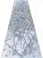 Tissu en dentelle florale brodée de perles et de sequins pour robes de soirée et accessoires - Matière de luxe élégante pour mariage sans élastique