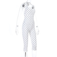 Combinaison Halter Femme Quotidienne en Tissu Lisse Élastique à Pois, Col Auto-Noué, Taille Haute, Coupe Ajustée et Sculptante