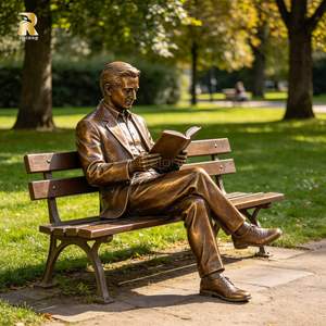Scultura in Bronzo a Grandezza Naturale di Uomo Seduto con Libro, Personalizzabile per Parchi e Spazi Esterni - Product Image 4