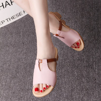 Nouvelles sandales d'été compensées à bout ouvert pour femme, style coréen, couleur unie, décontractées, à bride unique, grandes tailles, respirantes, pour la plage