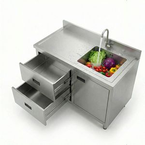 Table <span class=keywords><strong>de</strong></span> préparation en acier inoxydable ISO 9001 pour restaurant avec armoire <span class=keywords><strong>de</strong></span> rangement, tiroirs et comptoir arrière pour cantine et laboratoire - Product Image 1